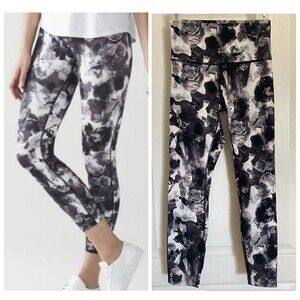 Lululemon High Times Peek Obscured Black Floral Roses Tight Leggings Sz 6